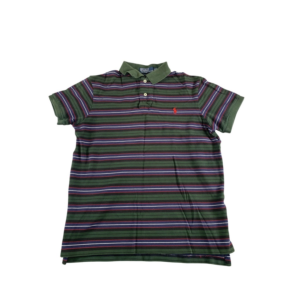 Polo Ralph Lauren Polo Shirt Mens Medium Green Striped Custom Fit Cotton